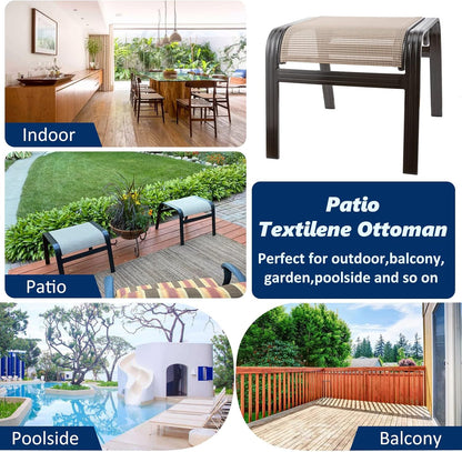 Outdoor Patio Ottoman Seat Textilene Portable Metal Footstool Portable Footrest Patio Chairs 2 Set