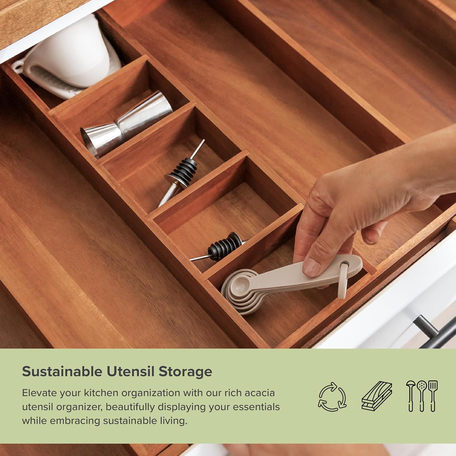 Adjustable Kitchen Drawer Organizer for Utensils and Junk, Food-Safe Contract Grade with 100%