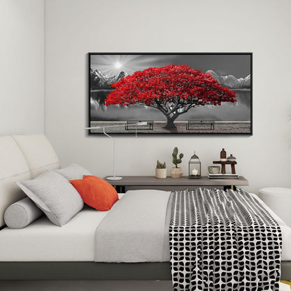Framed Black and White Red Tree Wall Art Canvas Print Picture Large Red Tree Landscape Modern