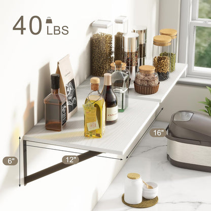 Fun Memories Floating Shelves Set of 2, 16" W x 12" D, White Ledges for Bedroom, Bathroom, 12" Deep