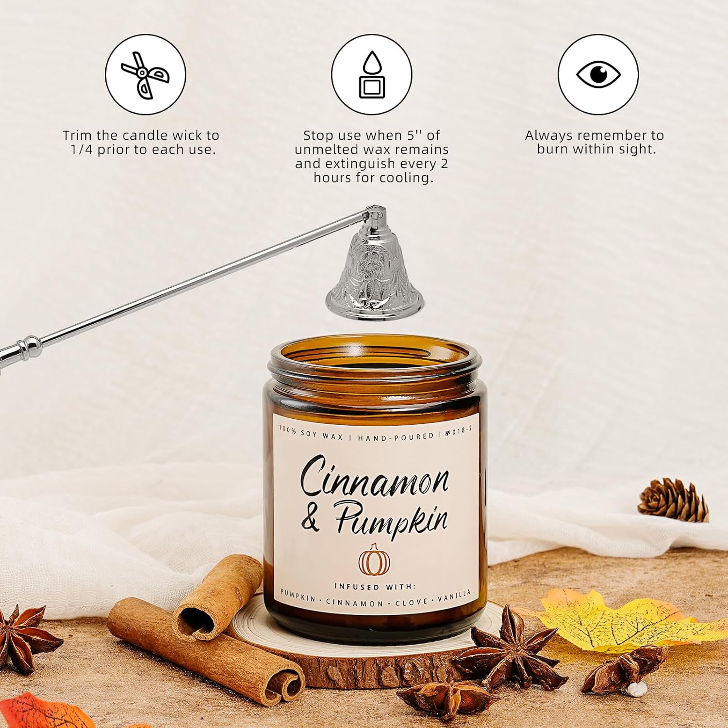 Cinnamon & Pumpkin Scented Candle – Fall Candles for Home Scented, Soy Candles for Home, 7 oz Cozy
