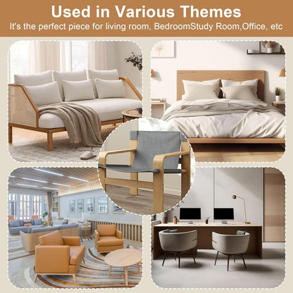 Mid-Century Accent Chair with Wide Armrest & Solid Wood Frame, Detachable and Washable Armchair