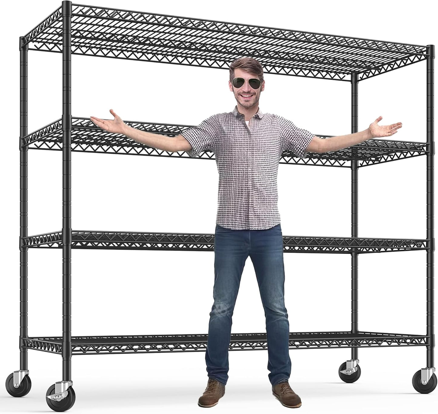 REIBII 75.6" H Storage Shelves Wire Shelving Unit with Wheels 2500LBS Garage Shelving Heavy Duty