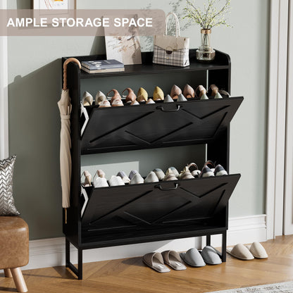 Nicetree Shoe Storage Cabinet with 2 Flip Drawers, Freestanding Shoe Organizer, Shoe Cabinet with