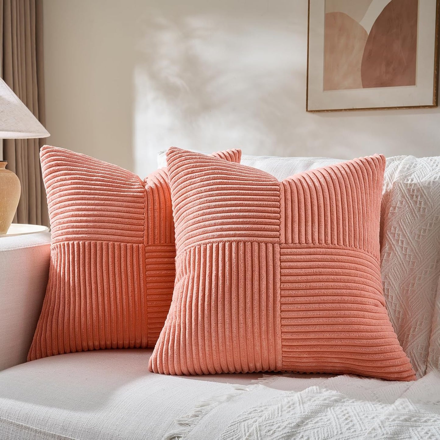 Fancy Homi 2 Packs Coral Samll Decorative Throw Pillow Covers 14x14 Inch with for Couch Bed Sofa