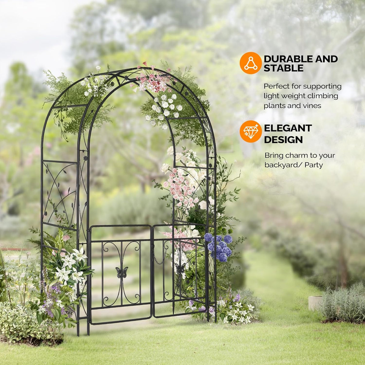 VINGLI Garden Arbor Arch, Wedding Arch Archway for Ceremony Party, Trellis for Plant Climbing
