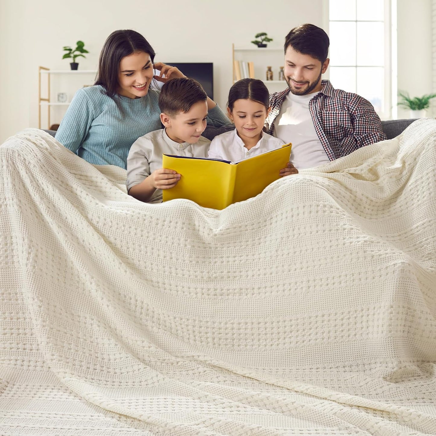 PHF 100% Cotton Waffle Blanket Oversized King 120"x120", Lightweight Breathable Extra Large 10'x10'