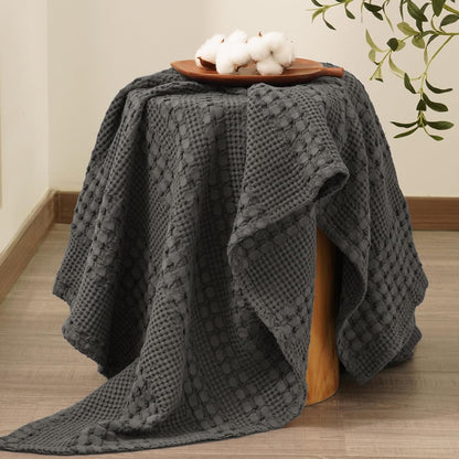 PHF 100% Cotton Waffle Weave Throw Blanket, Soft Lightweight Breathable Cozy Summer Throws for