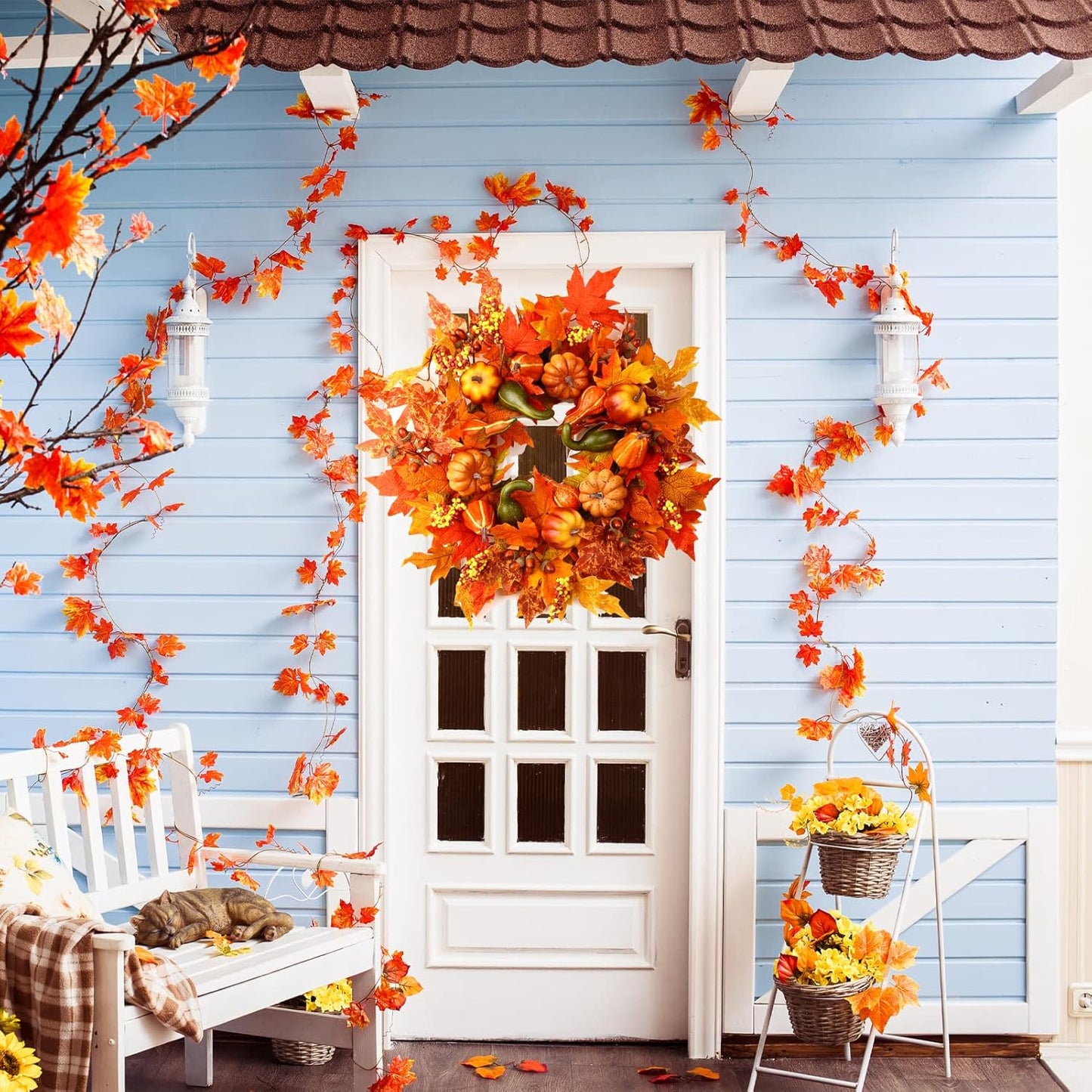 24 Inch Fall Wreaths for Front Door, Fall Decorations for Home,Fall Wreath,Autumn Wreath with