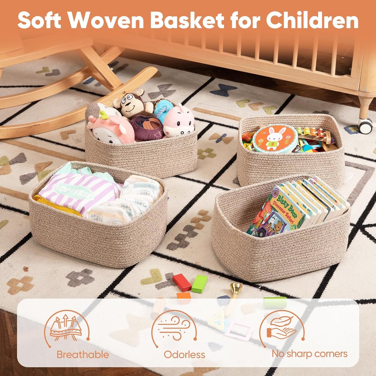 OIAHOMY 4 Pack 14.17*11.02*6.3IN Storage Baskets for Organizing Shelves, Woven Rope Baskets for
