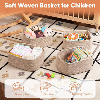 OIAHOMY 4 Pack 14.17*11.02*6.3IN Storage Baskets for Organizing Shelves, Woven Rope Baskets for