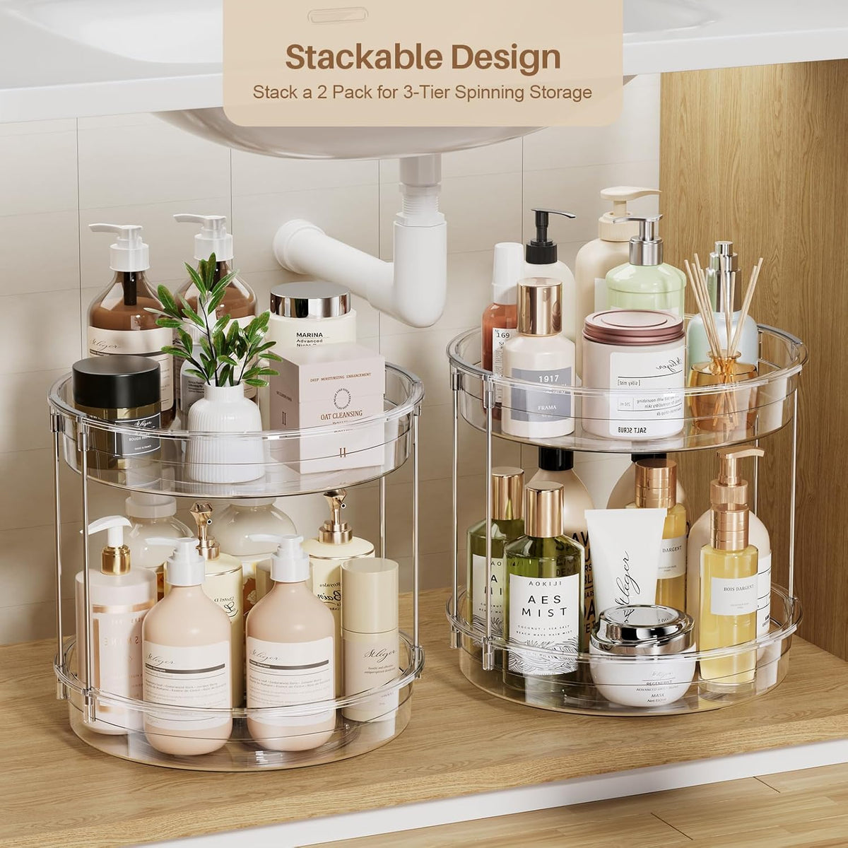 LAMU 2 Pack 2 Tier Lazy Susan Turntable Organizer 12inch Rotating Spice Rack Organization for