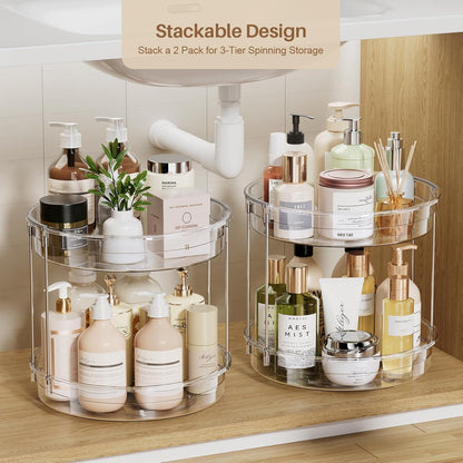 LAMU 2 Pack 2 Tier Lazy Susan Turntable Organizer 12inch Rotating Spice Rack Organization for