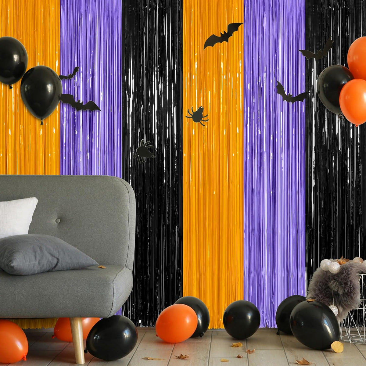 4 Pack Halloween Decorations, 3.28 FT x 7.05 FT Orange Purple Black Party Streamer, Funny Photo