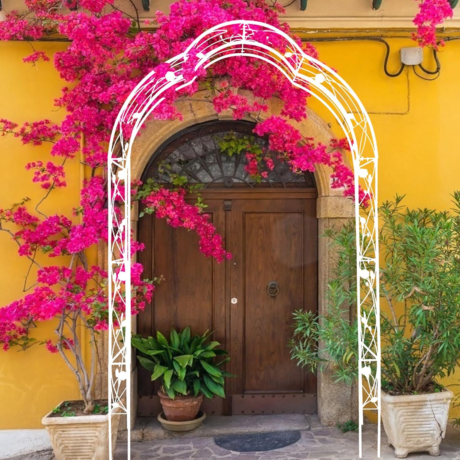 Metal Garden Arch 98.4" H White Garden Arbor Trellis for Outdoor Climbing Plants Support Rose Lawn