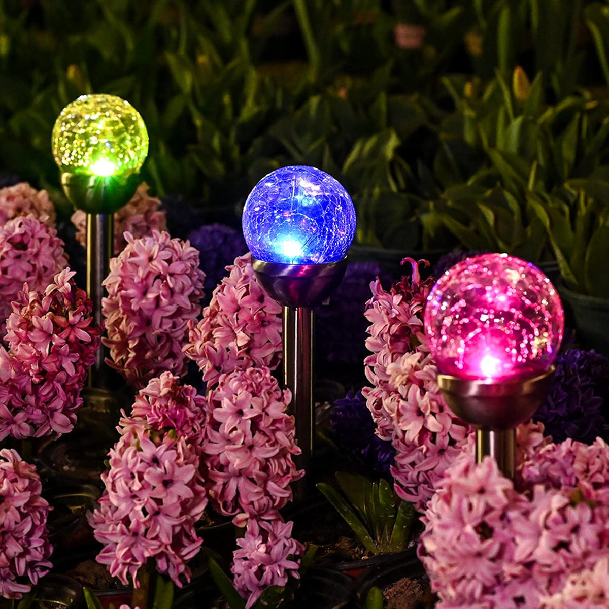 GIGALUMI Solar Outdoor, Cracked Glass Ball Solar Garden Lights, Color Changing Lights