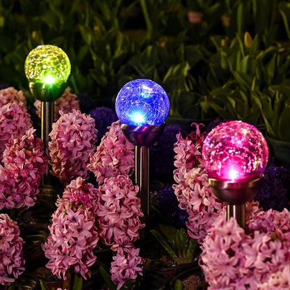 GIGALUMI Solar Outdoor, Cracked Glass Ball Solar Garden Lights, Color Changing Lights