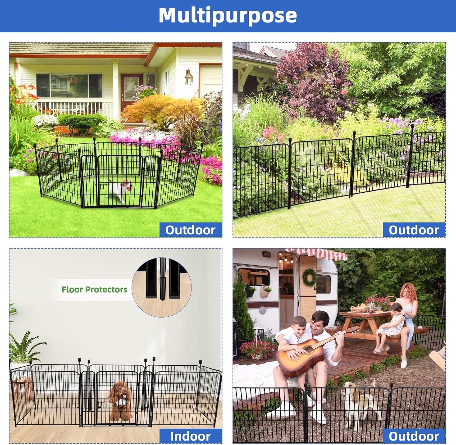 ADAVIN 24 in(H) Garden Fence with Gate, 8 Panels Total 19.7 Ft(L), Heavy Duty Iron Metal Animal