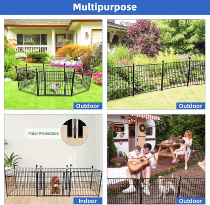 ADAVIN 24 in(H) Garden Fence with Gate, 8 Panels Total 19.7 Ft(L), Heavy Duty Iron Metal Animal