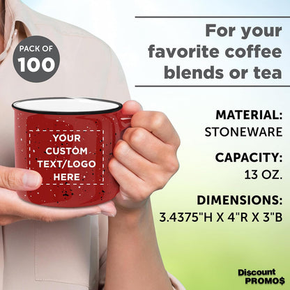 DISCOUNT PROMOS Custom Ceramic Campfire Coffee Mugs 13 oz. Set of 100, Personalized Bulk Pack