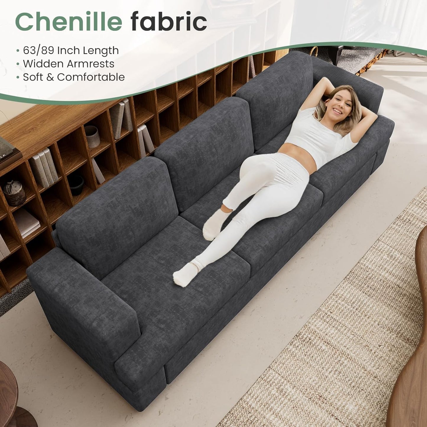 Sofa, 63” Comfy Loveseat Sofa with Deep Seats, Couch for Living Room, Modern Sleeper Couch, Dark