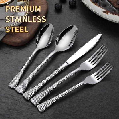 Hammered Silverware Set,20 Piece Modern Flatware Set Service for 4,Mirror Polished Stainless Steel
