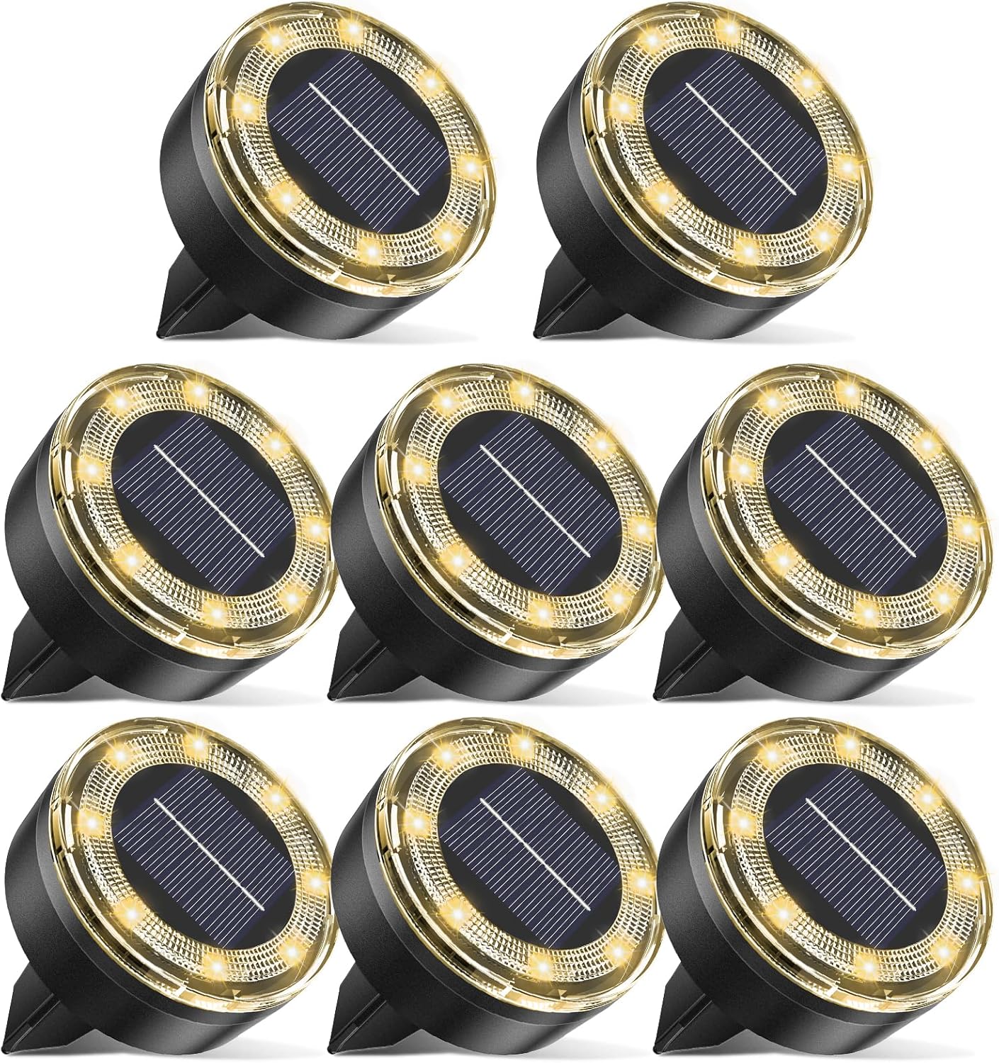Mini Outdoor Solar Lights，8 Pack Solar Garden Light for Outside IP65 Waterproof, 8 LED Disc