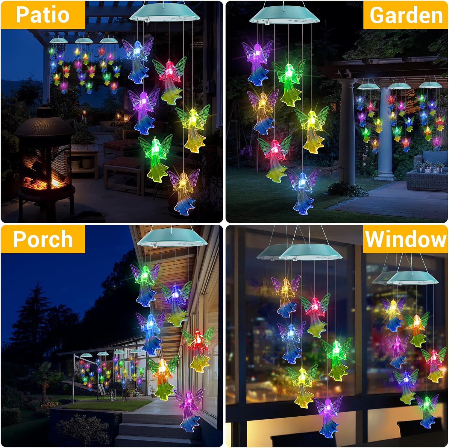 Toodour Solar Wind Chimes, Color Changing Angel Wind Chimes, LED Decorative Mobile, Gifts for Mom