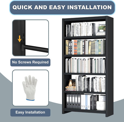Bookshelf, 5 Shelf Bookcases, Tall Bookcase for Heavy Books, CDs, Movies, Garage Kit, Modern
