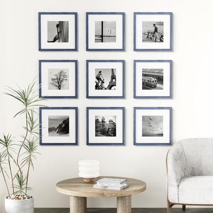 Vittanly 12x12 Picture Frames Set of 9, Shatter Resistant Plexiglass, Display 8x8 Pictures with Mat