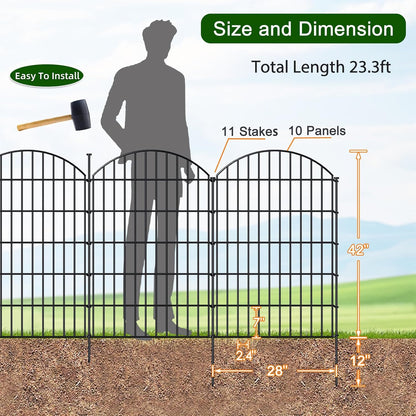 Metal Garden Fence 42in (H) x 23.3ft (L), 10 Panels + 11 Stakes Dog Fence Border Fence Animal