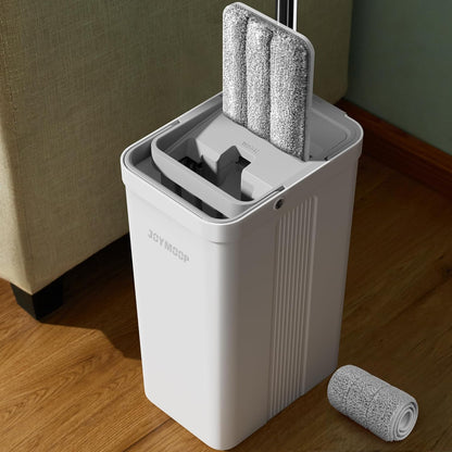 JOYMOOP Hands-Free Self-Cleaning Microfiber Mop and Bucket with Wringer Set for Home, Mops for