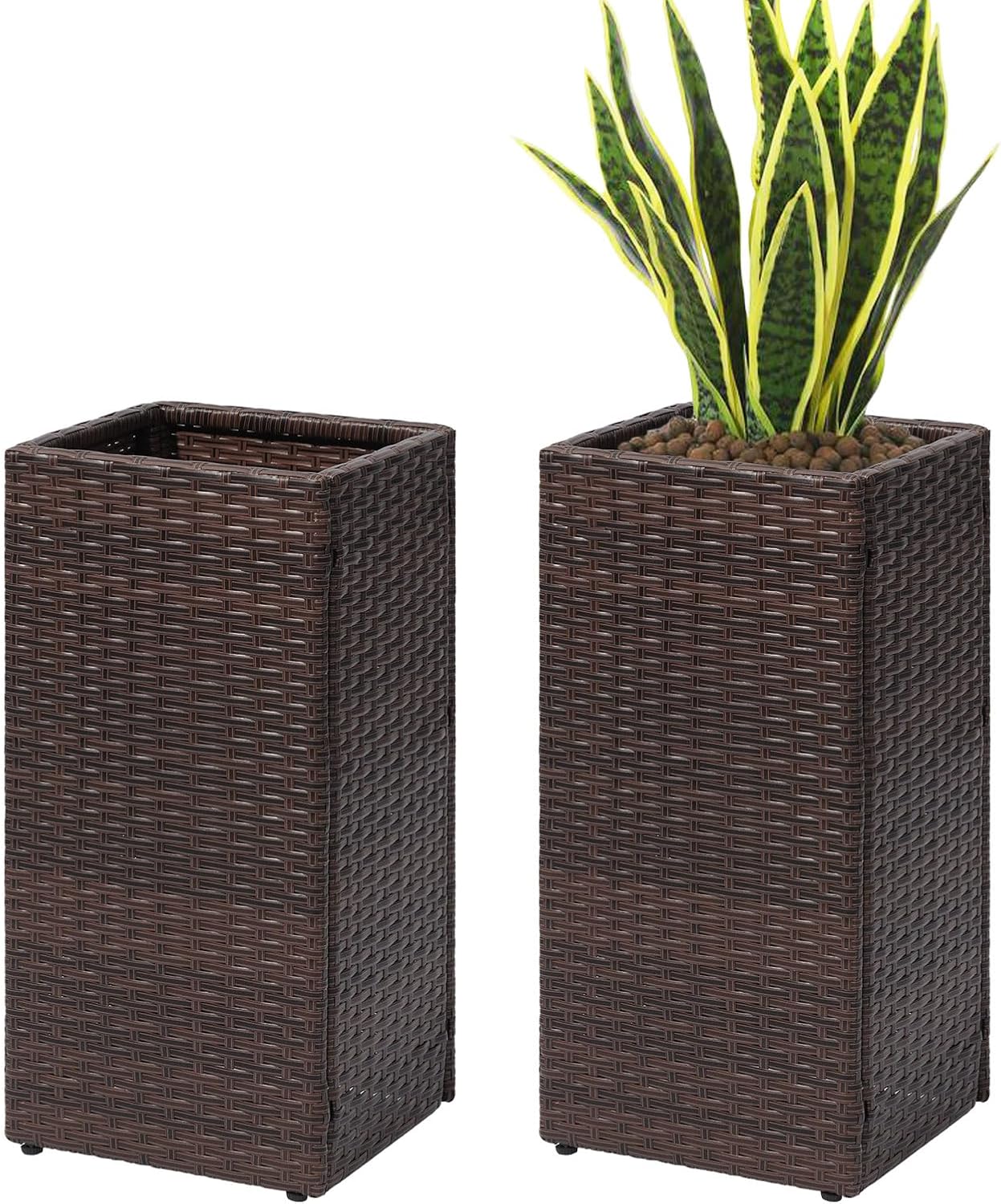 SUNNYPARK 2 Pack Tall Planters for Outdoor Plants Rattan Modern Tall Square Planter Box with