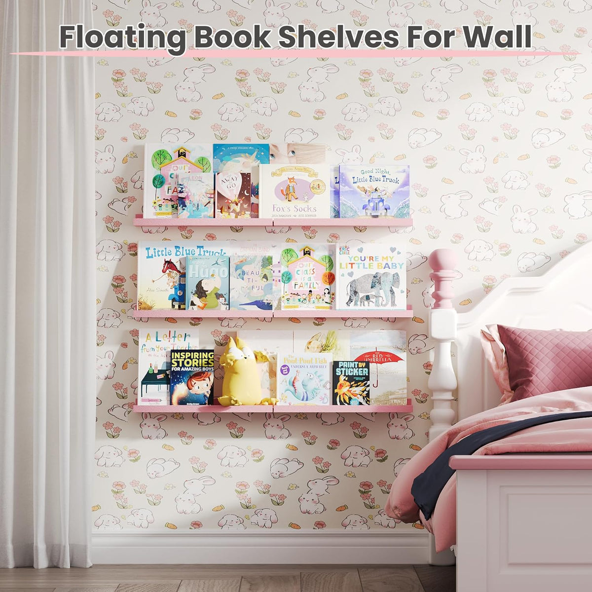 upsimples Pink Shelves for Wall, Pink Room Decor for Teen Girls, Bedroom, Living Room, Game Room, 6