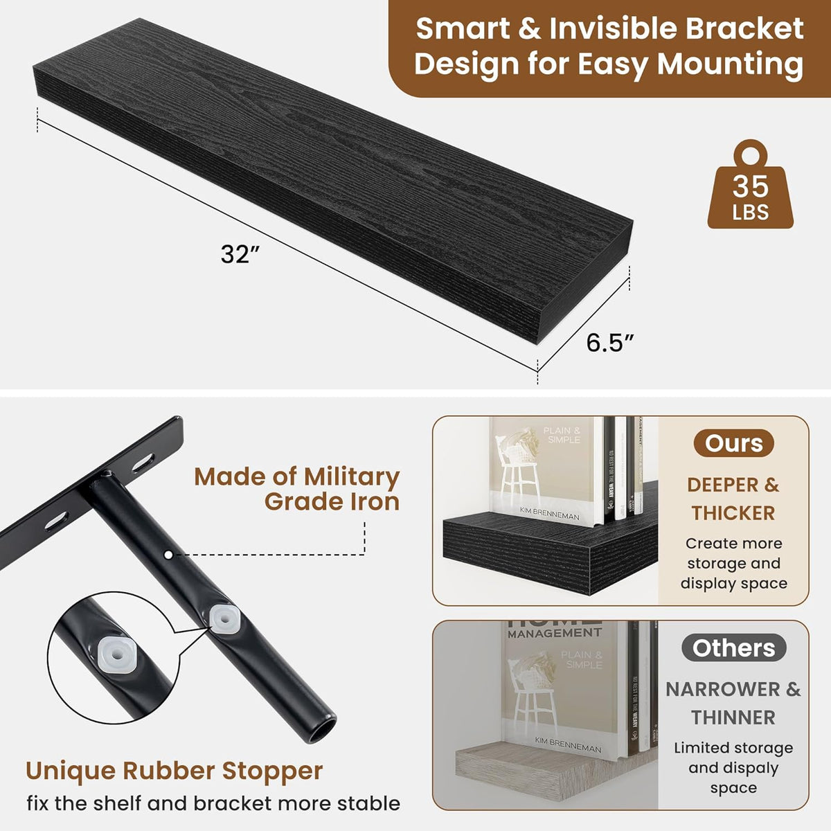 fuqing Floating Shelves for Wall, Bathroom Shelf Wall Mounted for Storage, Shelves with Invisible