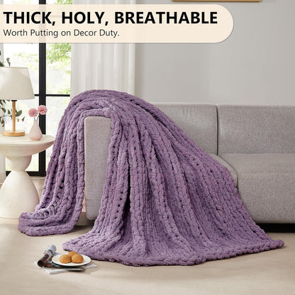 L'AGRATY Chunky Knit Blanket Throw: 60''x80'' Chenille Chunky Knitted Throw Blanket for Bed Couch