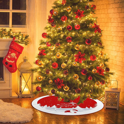 Christmas Tree Skirt Red Xmas Tree Ornaments for White Soft Plush Christmas Tree Mat with Snowy