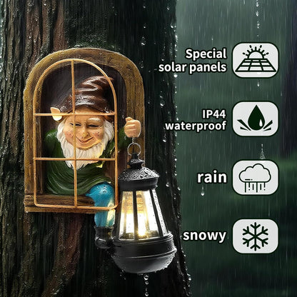 Garden Gnome Decor Outdoor Statue - Gnome With Solar Waterproof Lantern, Whimsical Elf Out The Door