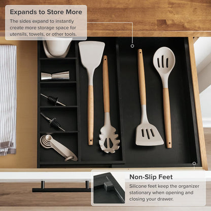 Adjustable Kitchen Drawer Organizer for Utensils and Junk, Food-Safe Contract Grade with 100%