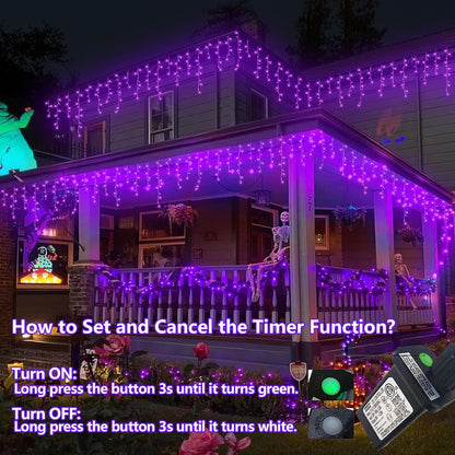 YEGUO 66ft 800 LED Purple Icicle Halloween Lights Outdoor Waterproof, 160 Drops Icicle Light