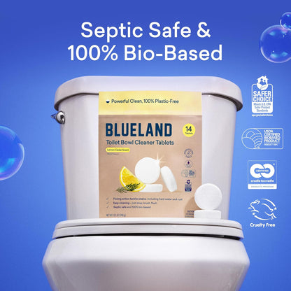 BLUELAND Toilet Bowl Cleaner Tablets, 2-Pack, 28 Count, Lemon Cedar, Plastic-Free, No Harsh