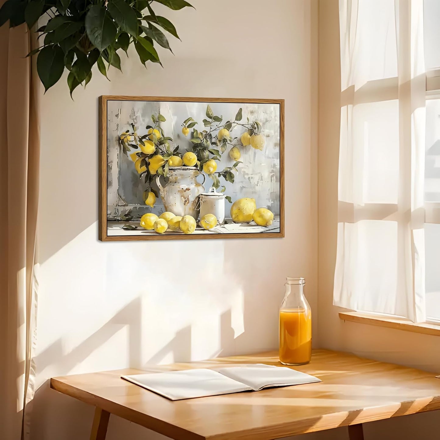 Framed Lemon Kitchen Wall Decor for Dining Room - Vintage Mustard French's Yellow Lemon Kitchen