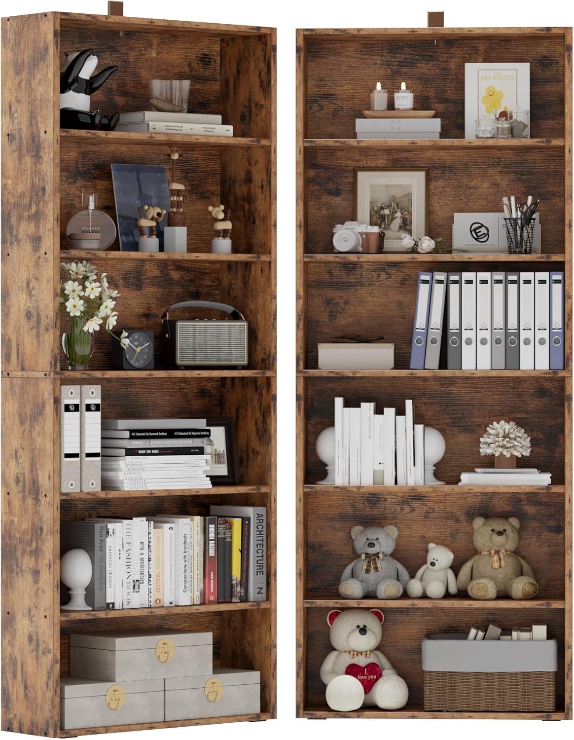 IRONCK Bookshelves and Bookcases Set of 2 Floor Standing 6 Tiers Display Storage Shelves 70 in Tall