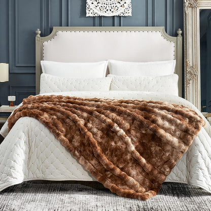 Cozy Bliss Faux Fur Throw Blanket for Couch, Fuzzy Soft Plush Thick Bubble Blanket for Sofa Bedroom
