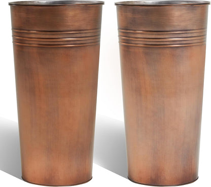 KOL 25'' Tall Galvanized Steel Planter Pot with Water Level Indicator - 2-Pack Self Watering