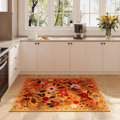 Door Mat Indoor Entrance 2x3 Rug Machine Washable Boho Floral Small Area Rug Non-Slip Low Pile