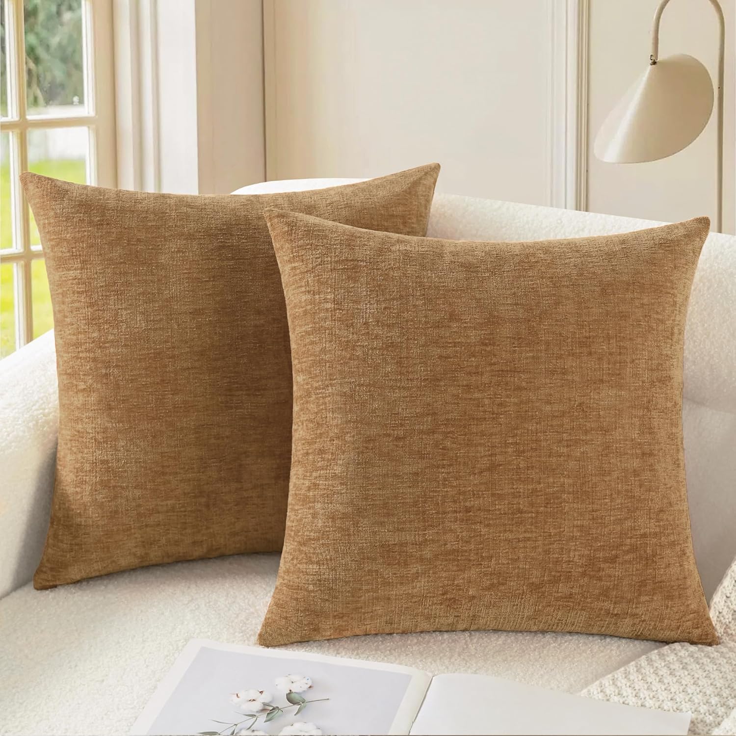 CaliTime Throw Pillow Covers Decorative 24 X 24 Inches Pack of 2 Cozy Chenille Cushion Cases for