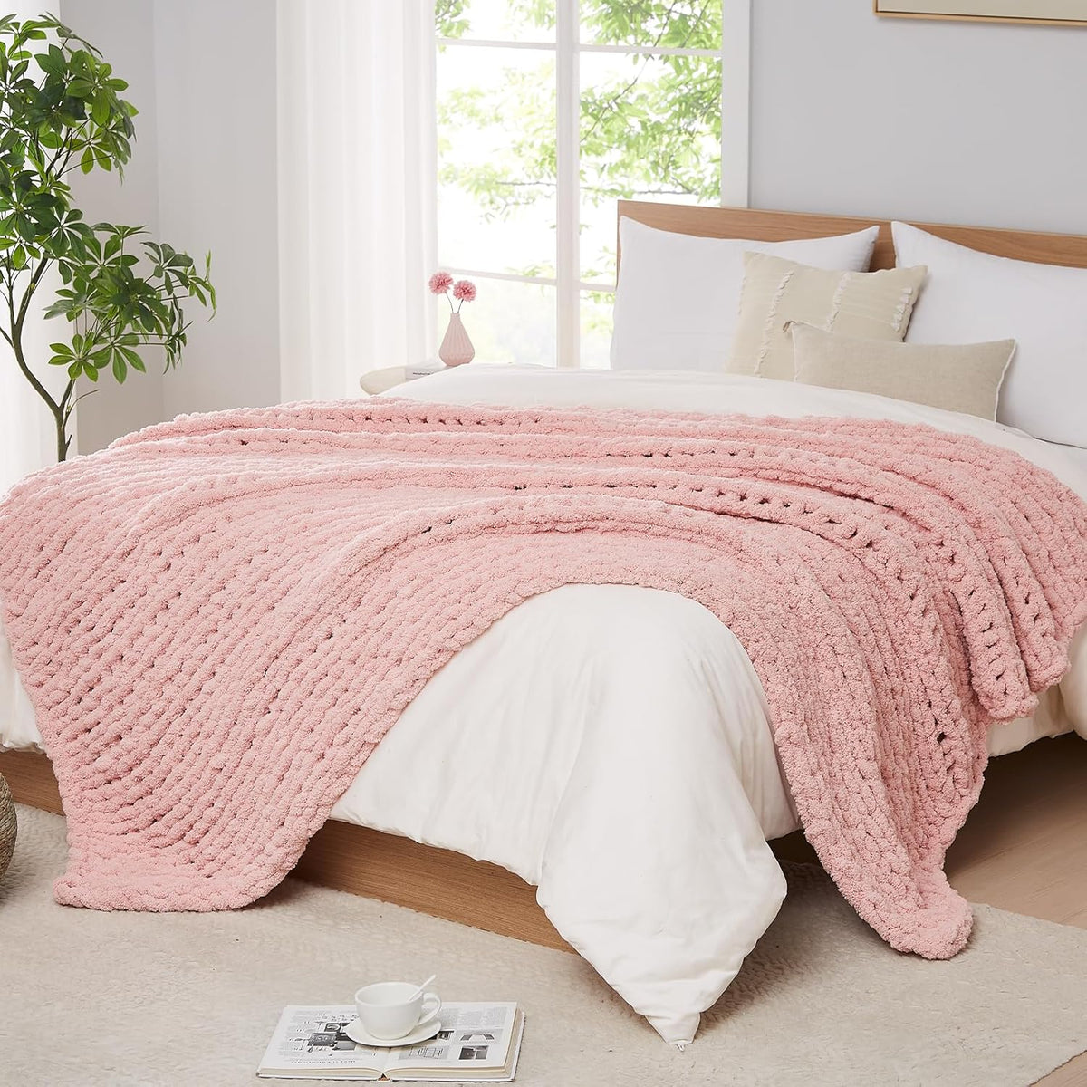 L'AGRATY Chunky Knit Blanket Throw - Soft Chenille Yarn Throw Blanket 50x60: Handmade Thick Cable