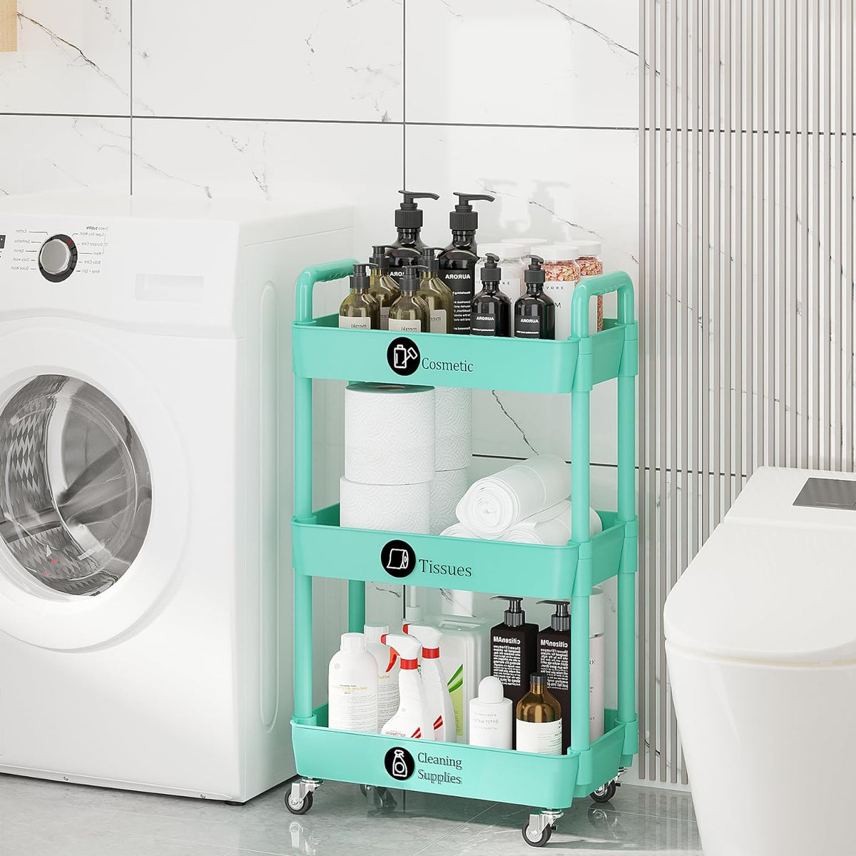 Laiensia 3-Tier Rolling Cart with Wheels,Multifunction Utility Storage carts, Kitchen Storage