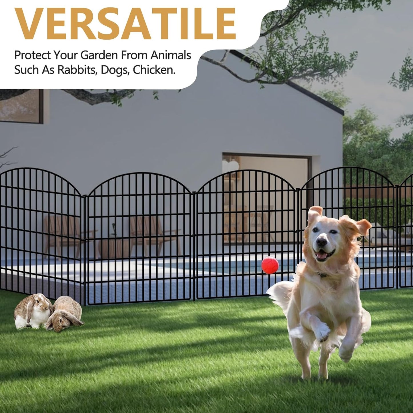 5 Panels Decorative Garden Fence 33in (H) x 11.15ft (L), Rustproof Metal No Dig Fencing Animal
